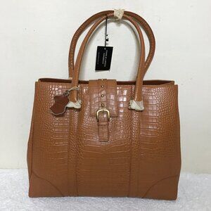 Charlie Lapson Leather Croc Embossed Structured 15" x 13" Shoulder Hand Bag